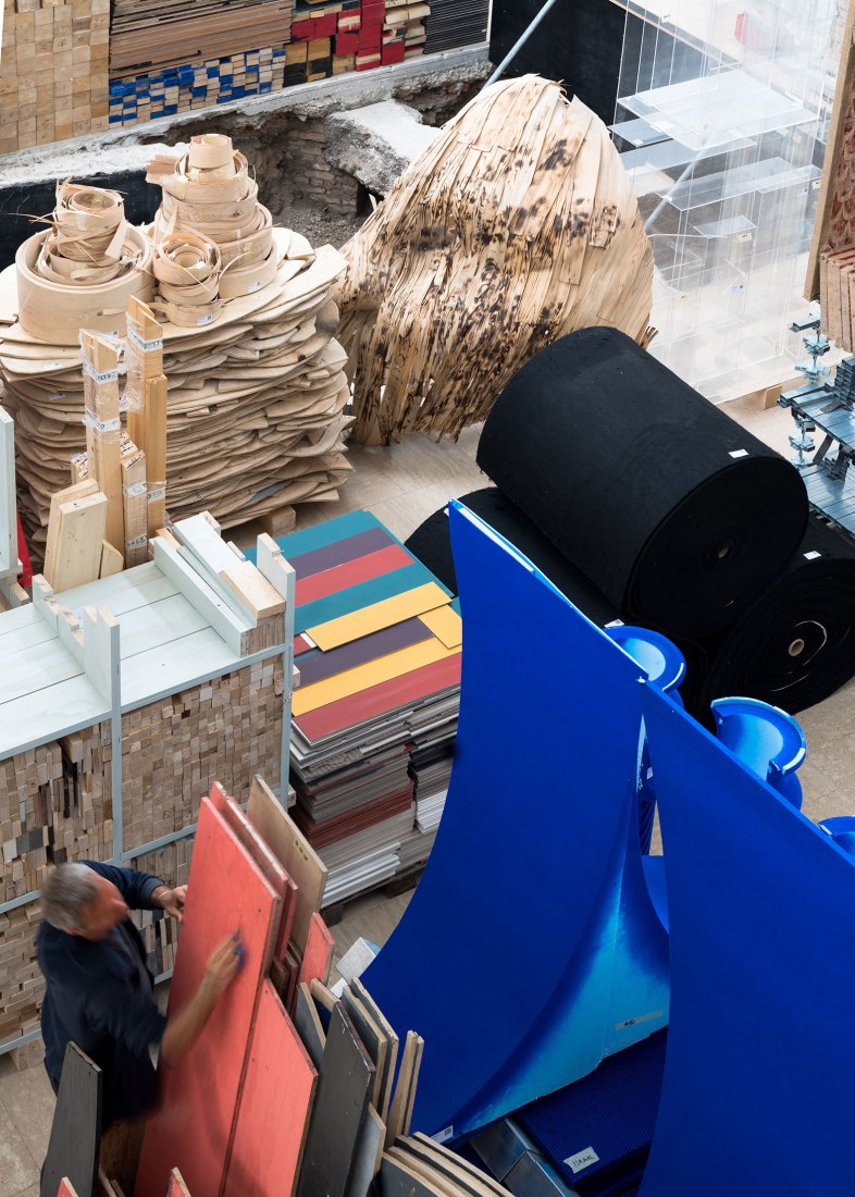 The German Pavilion as a Material Repository. "Open for Maintenance" by Arch+, Summacumfemmer, Büro Juliane Greb, 2023.
