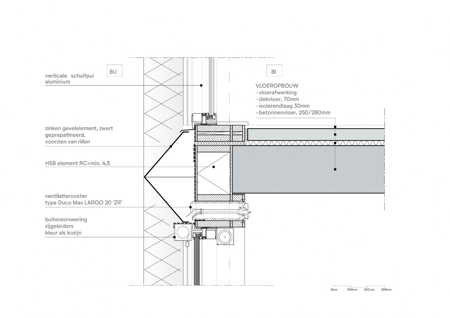 Detalle constructivo de fachada. Jonas por Orange Architects. 