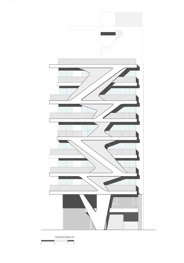 Alzado calle Zeballos. ORGANIC por Brigati Polak Arquitectos.