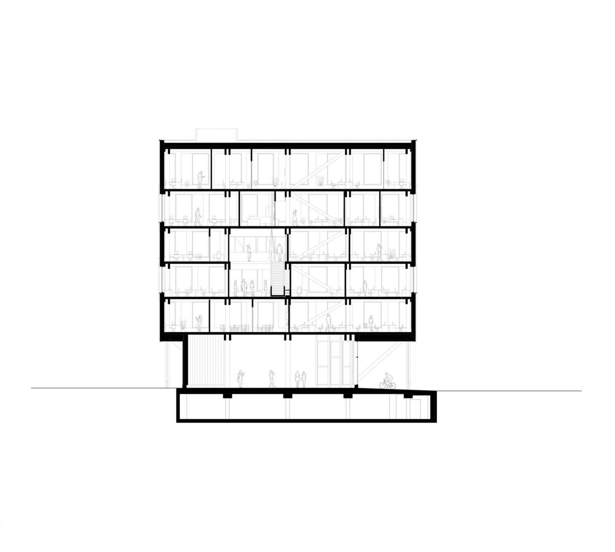 Plano de sección. Edificio Lumber 4 por Oslotre.
