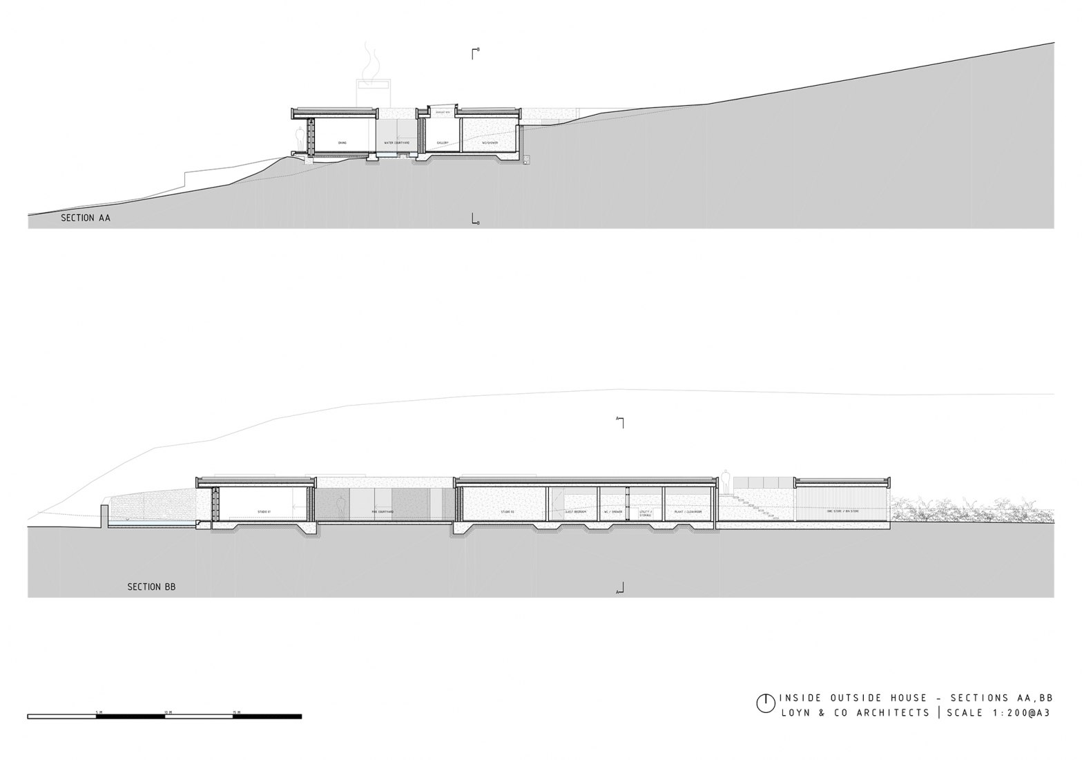 Sections AA, BB. Image © courtesy of Loyn + Co Architects.