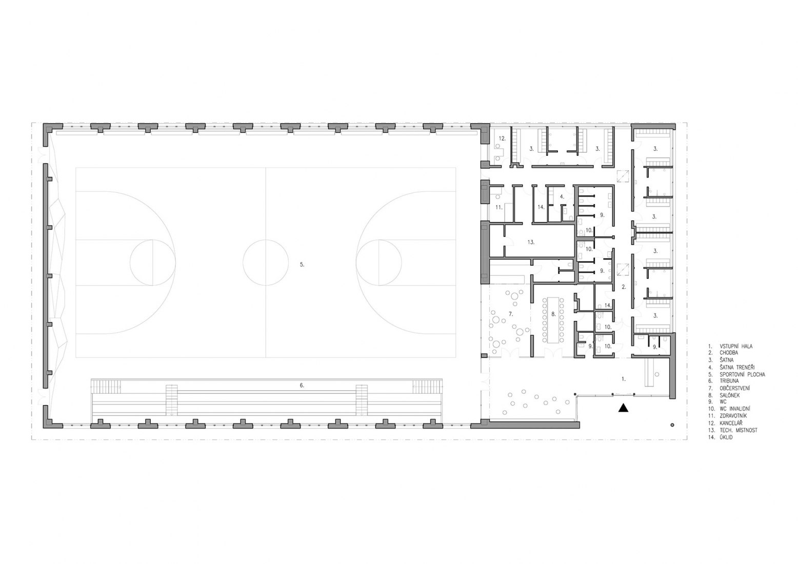 Planta baja. Pabellón deportivo en Borky por OV-architekti.