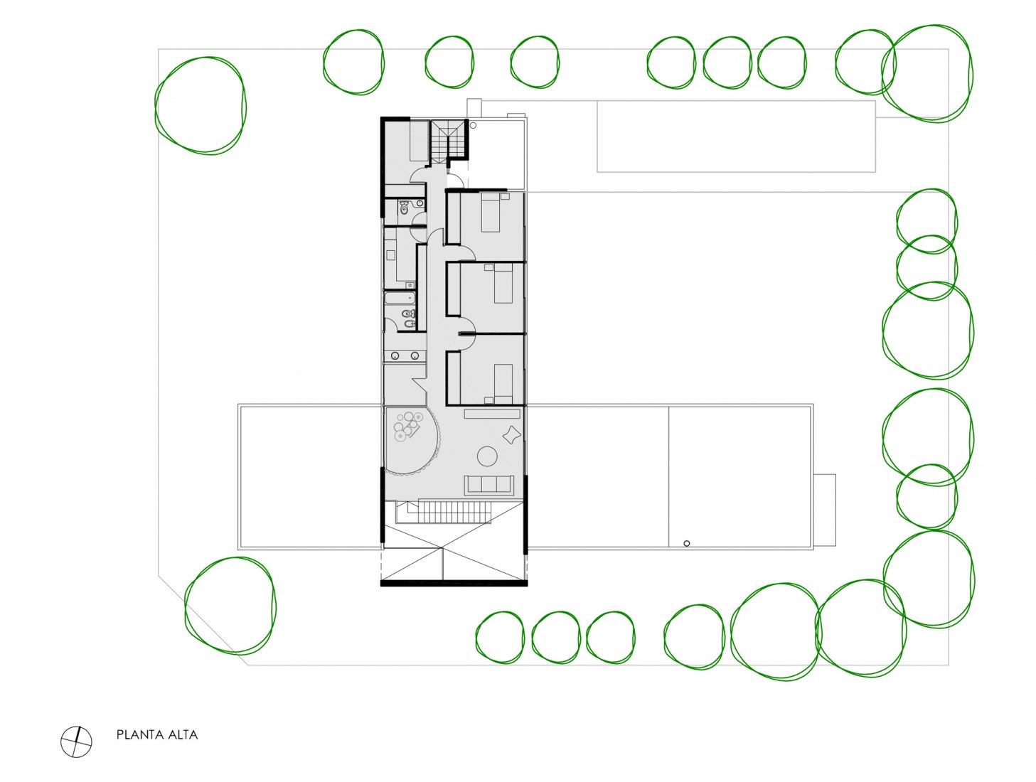 Plano de planta alta. Casa KM por Pablo Gagliardo.