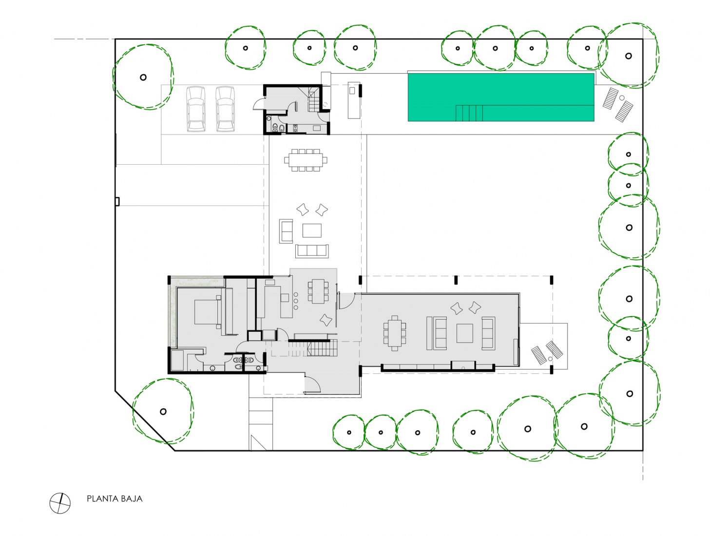 Plano de planta baja. Casa KM por Pablo Gagliardo.