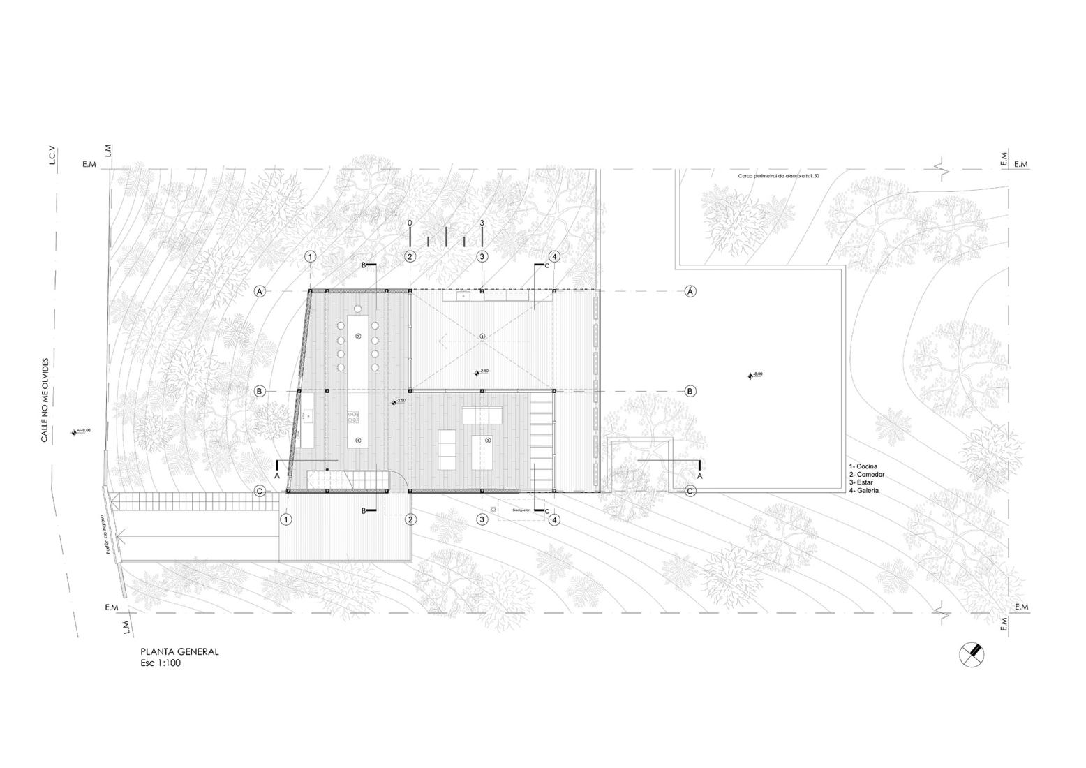 Plano de planta baja. Casa Solar por Pablo Senmartin Arquitectos. 