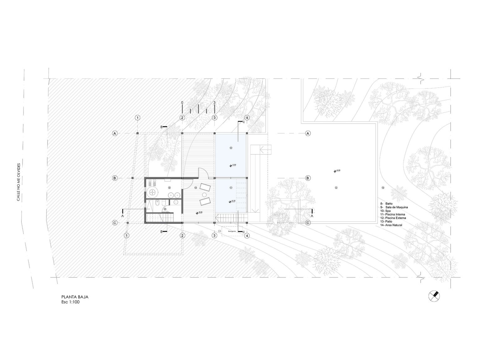 Plano de planta sótano. Casa Solar por Pablo Senmartin Arquitectos. 