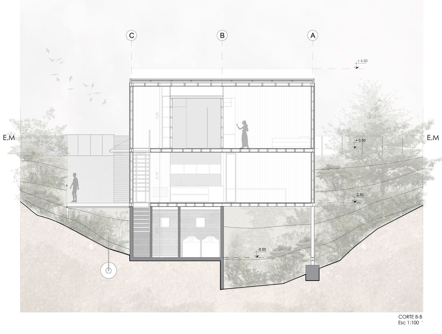 Sección transversal. Casa Solar por Pablo Senmartin Arquitectos. 