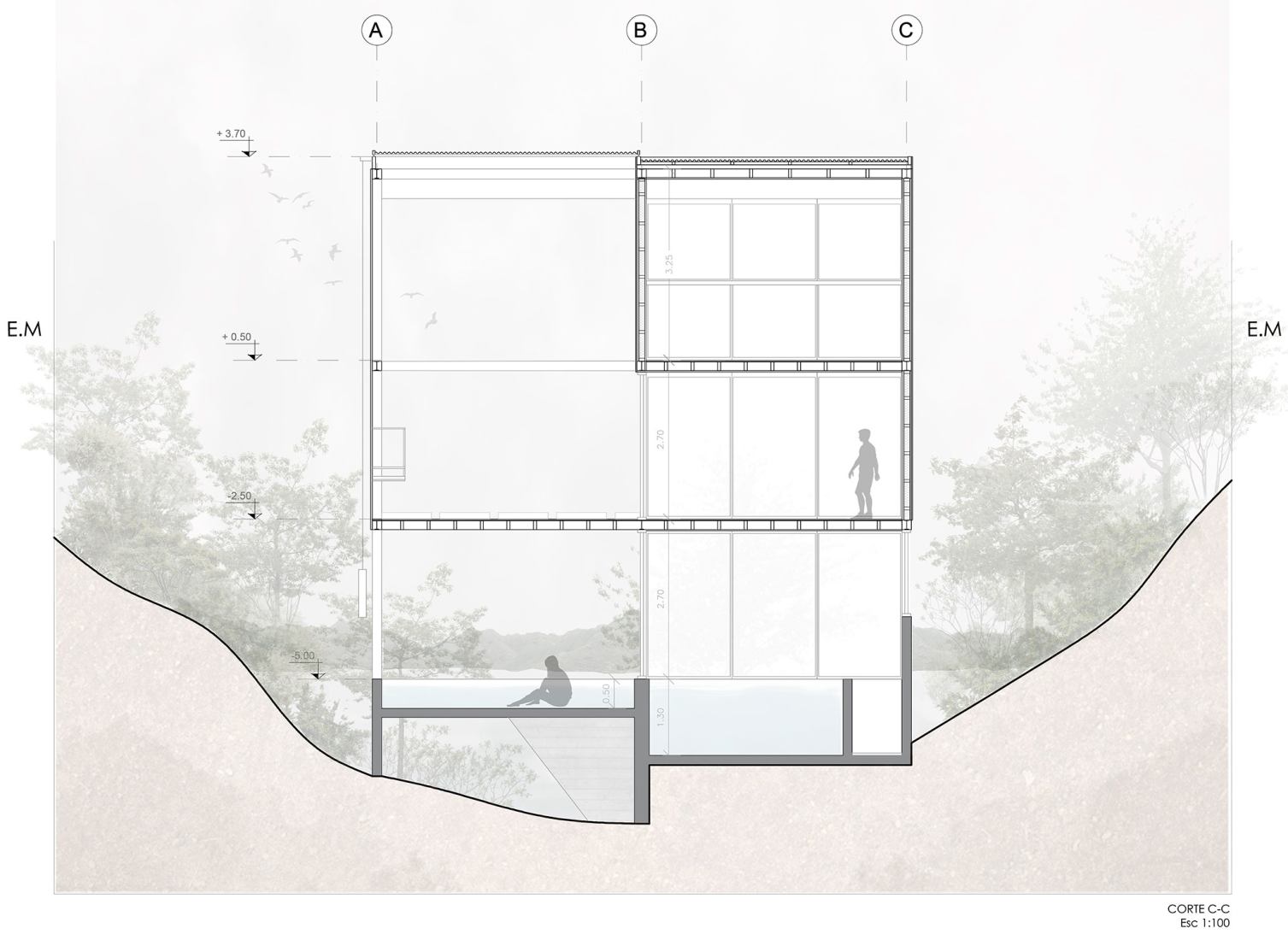 Sección transversal. Casa Solar por Pablo Senmartin Arquitectos. 
