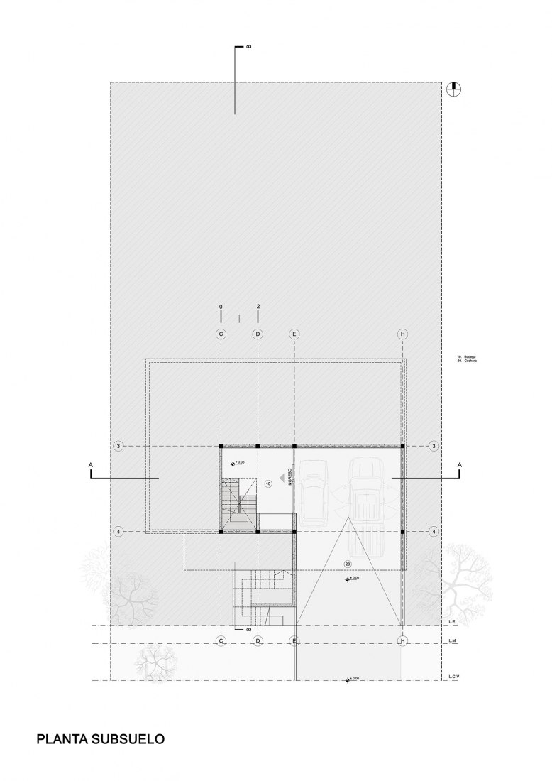 Plano de planta sótano. Casa en El Rodeo por Pablo Senmartin Arquitectos. 
