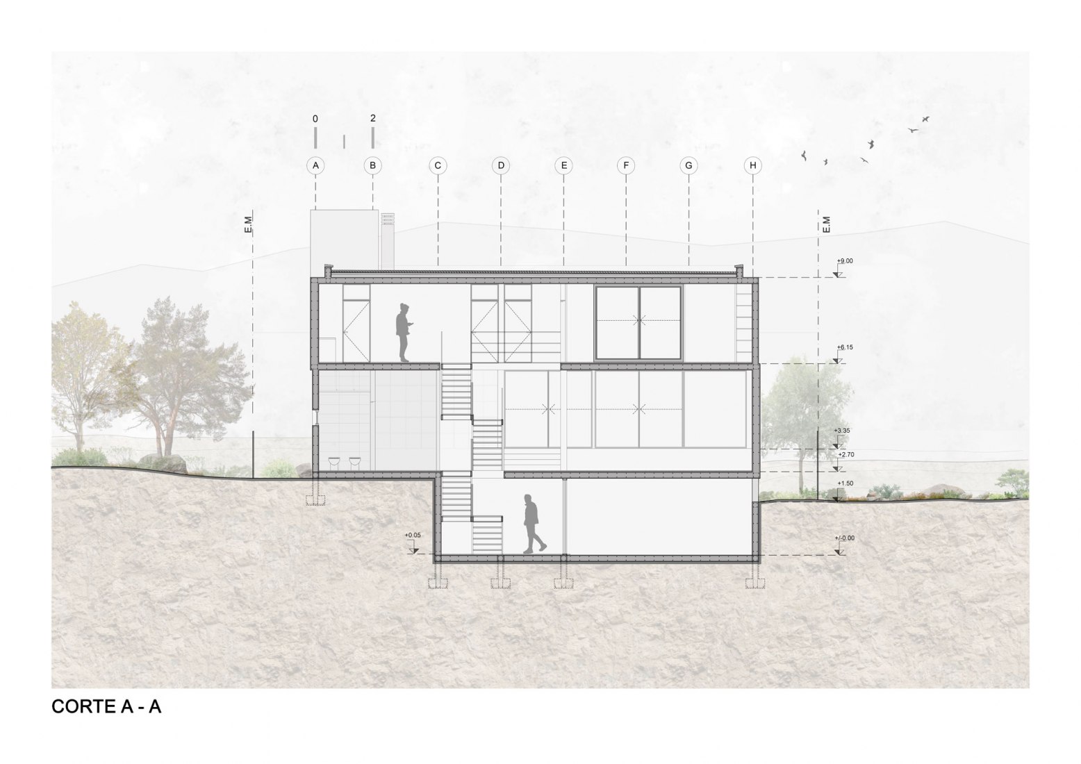 Sección. Casa en El Rodeo por Pablo Senmartin Arquitectos. 