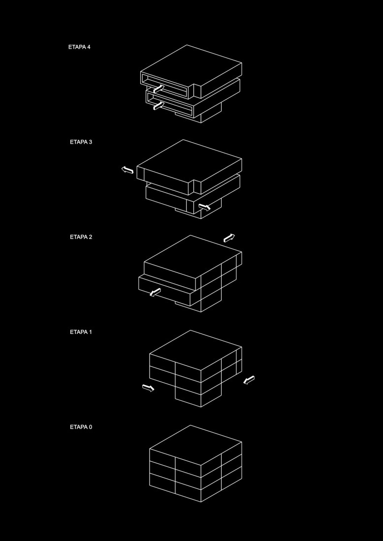 Diagrama de volumenes. Casa en El Rodeo por Pablo Senmartin Arquitectos. 