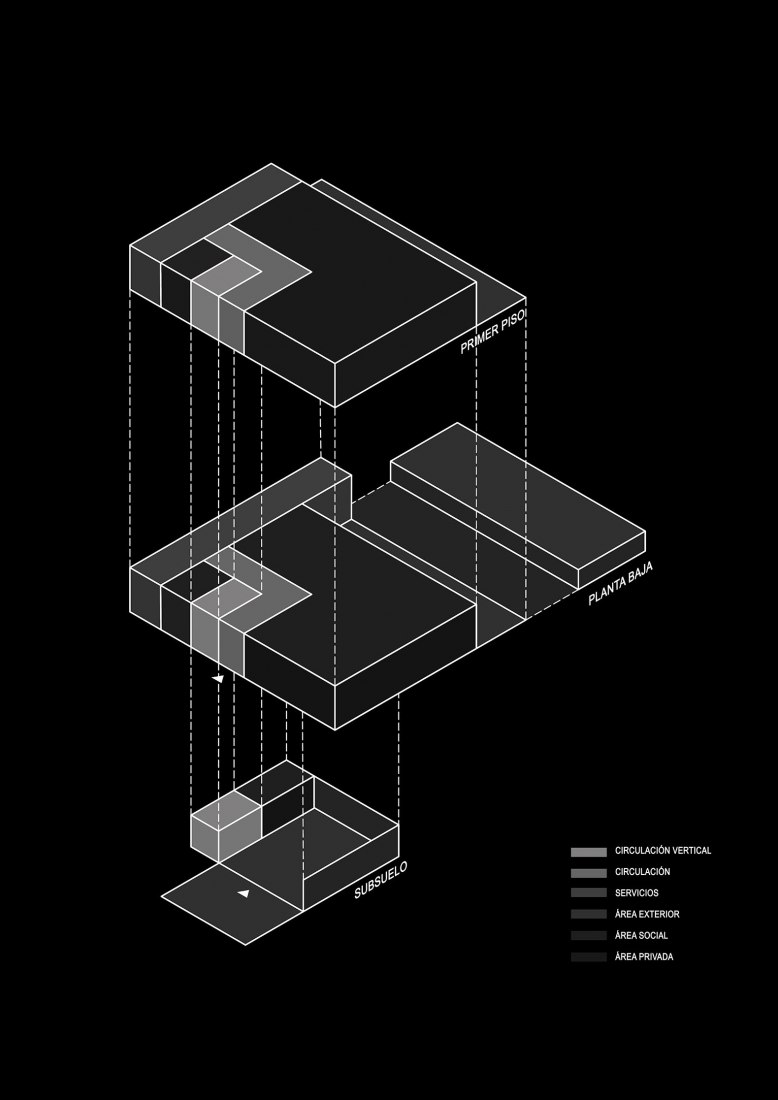 Esquema de programa. Casa en El Rodeo por Pablo Senmartin Arquitectos. 
