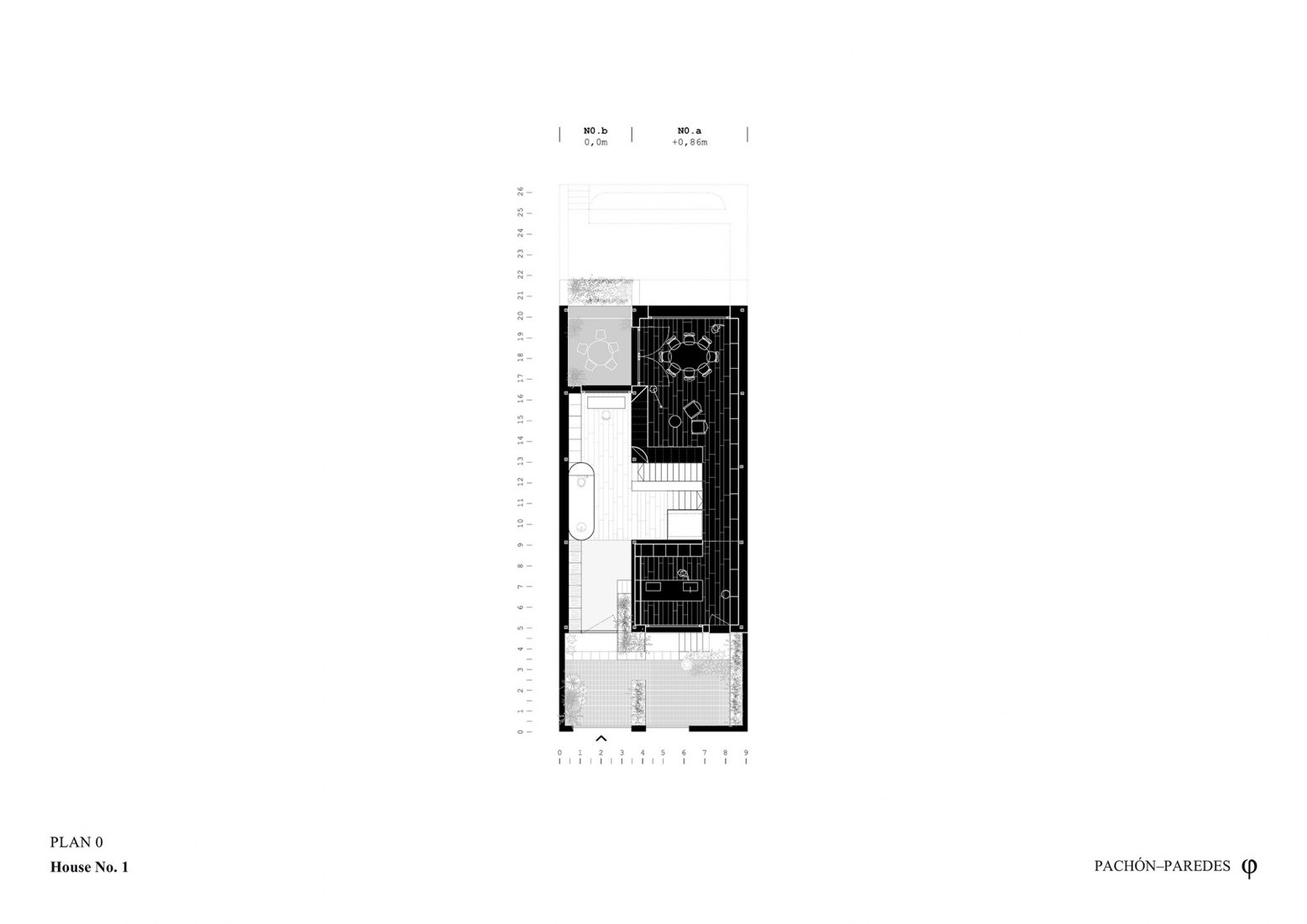 Plano de planta baja. Casa No. 1 por Pachón–Paredes.