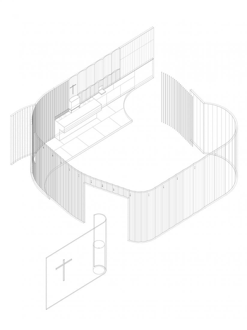 Axonometry. Oratory of the new IESE Building by padilla nicás arquitectos.