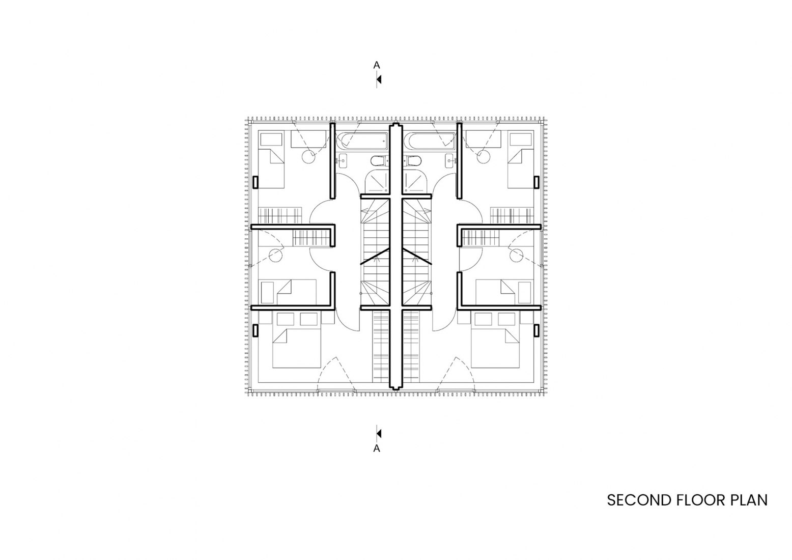 Second floor plan. Pasaku st. houses by Paleko architektų studija.