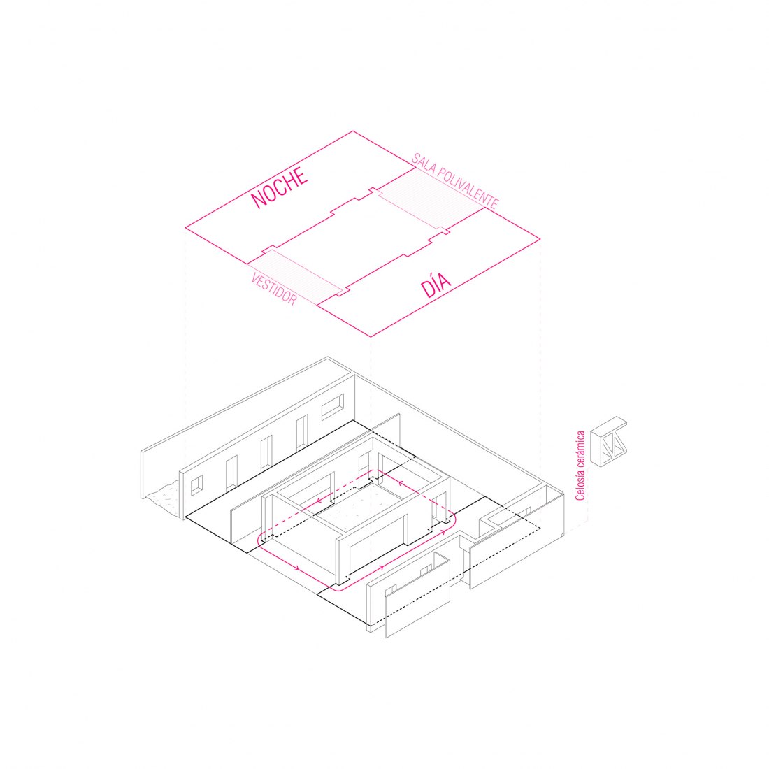 Axonométrica. Vivienda en torno a una «era» por Palera arquitectos.