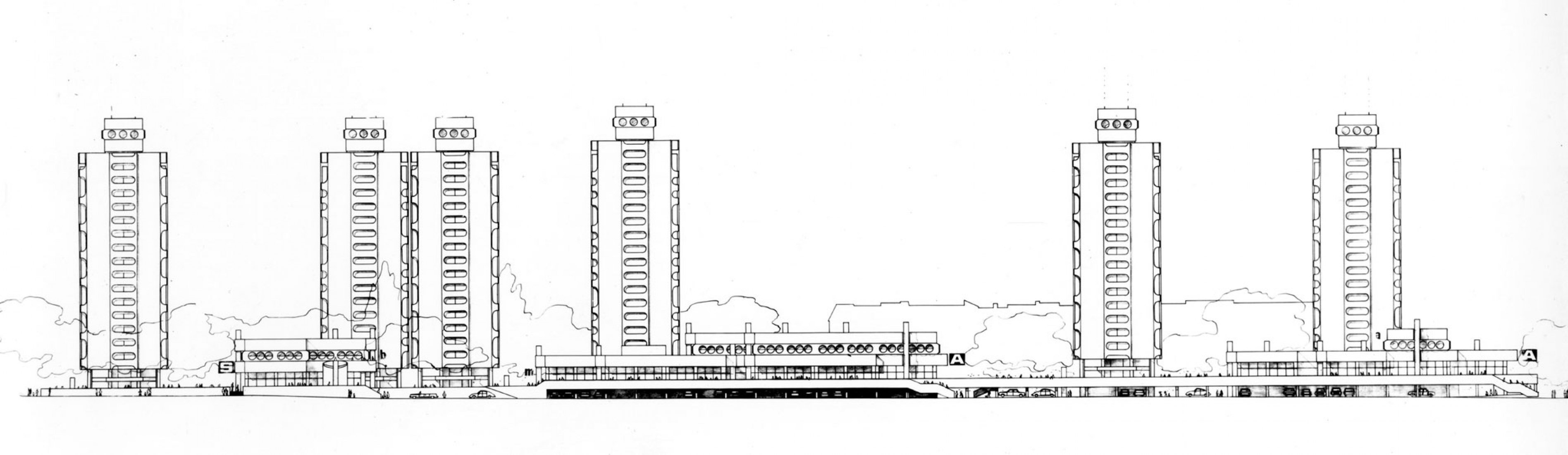 Residential and Commercial Complex in Grunwaldzki Square. Elevation.