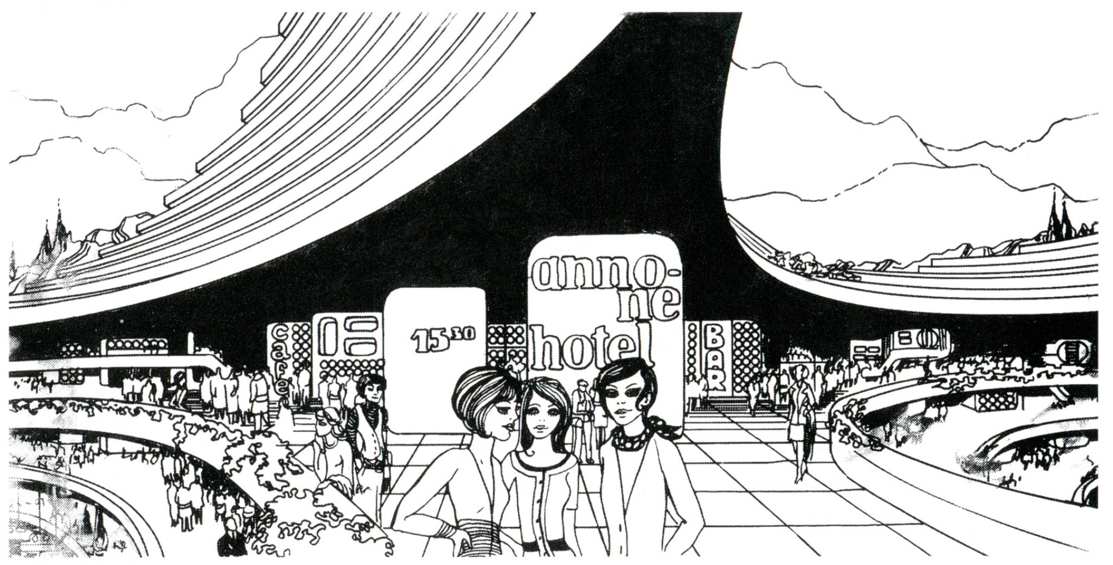 Tourist Center in Como, Italy (1970). Perspective Drawing.