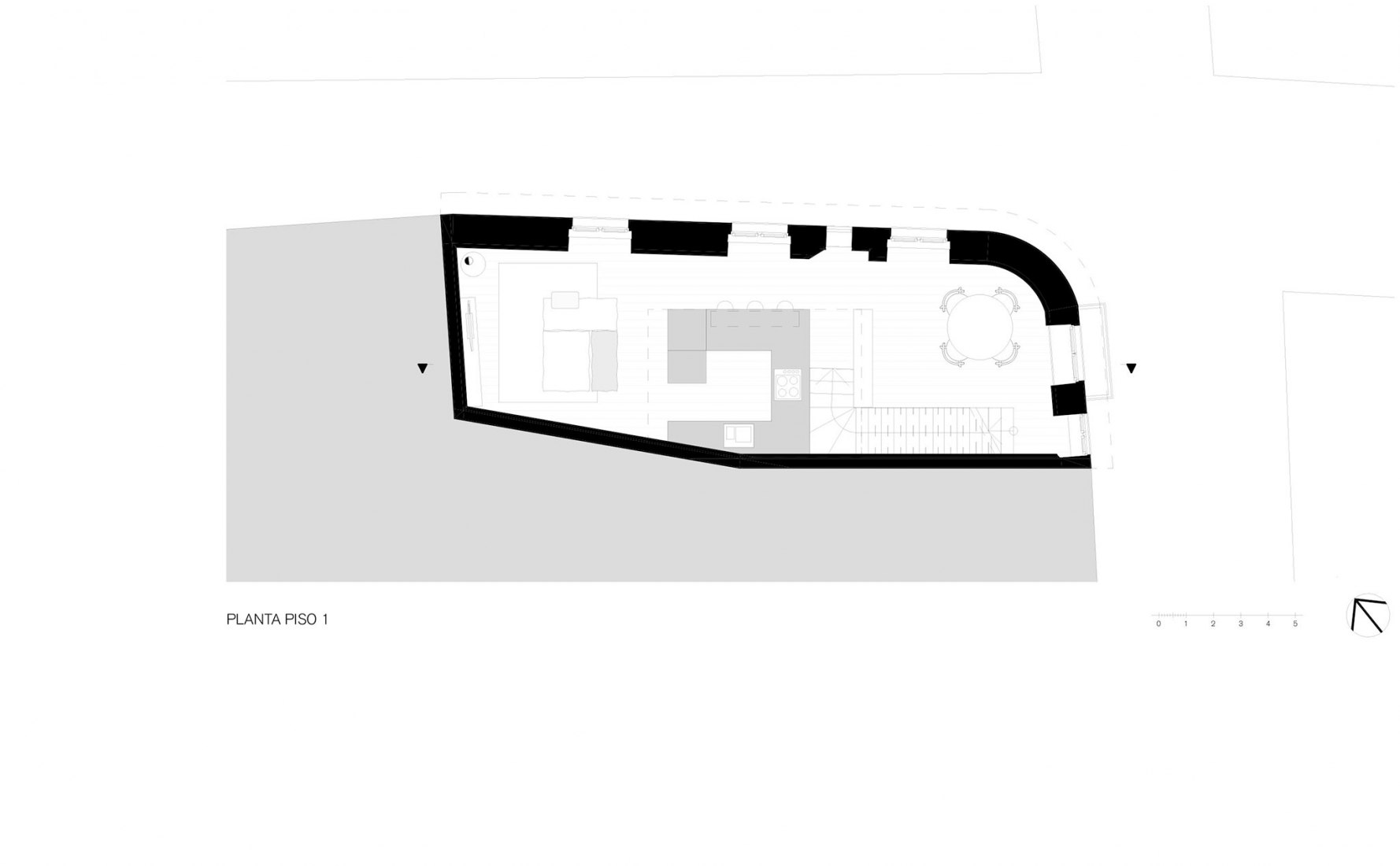 Planta primera. Casa dos Oleiros por Paulo Martins Arquitecto.