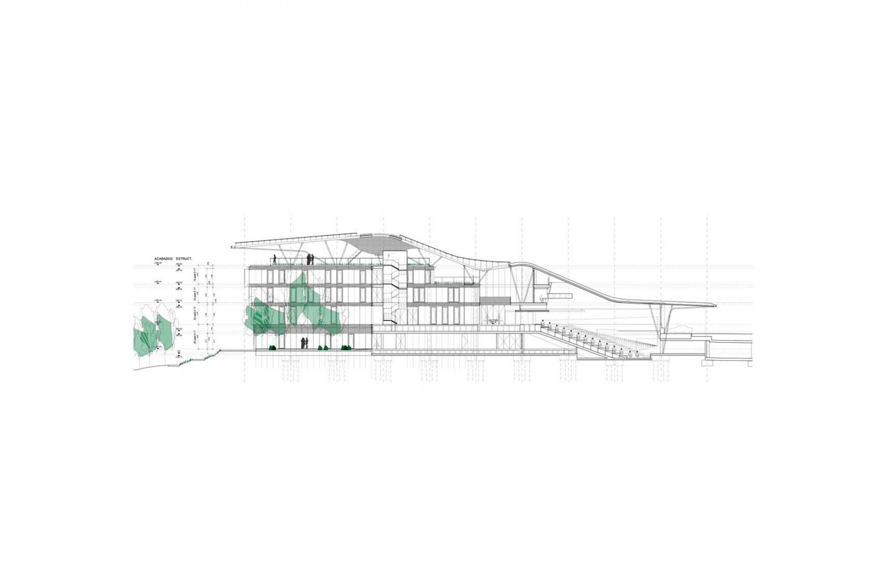 Longitudinal section. Fontán building by Andrés Perea, Elena Suárez, Rafael Torrelo.