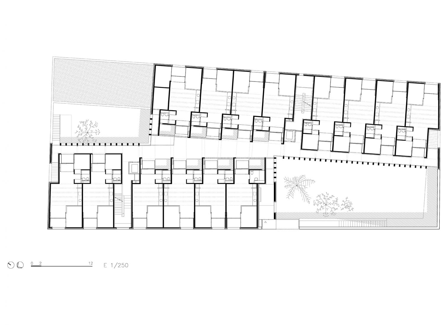 First floor plan. LIVING IN LIME - 42 social housing in Son Servera by Peris + Toral Arquitectes.