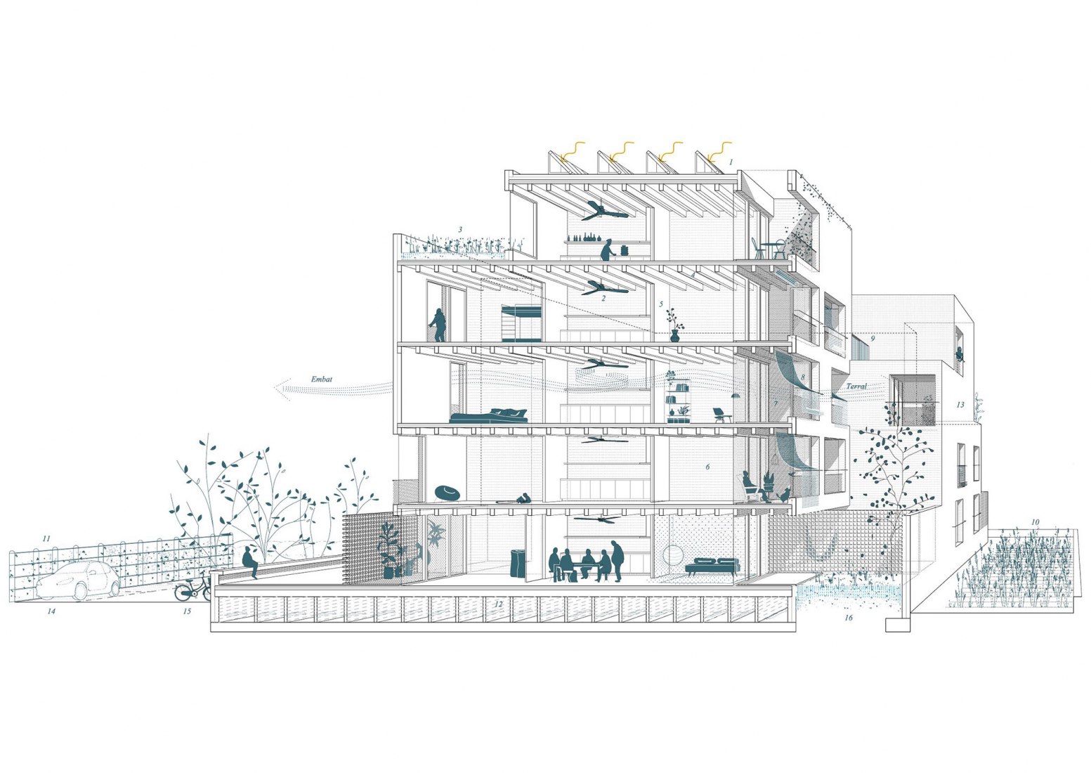 Section. Social Housing in Ibiza by Peris+Toral Arquitectes.
