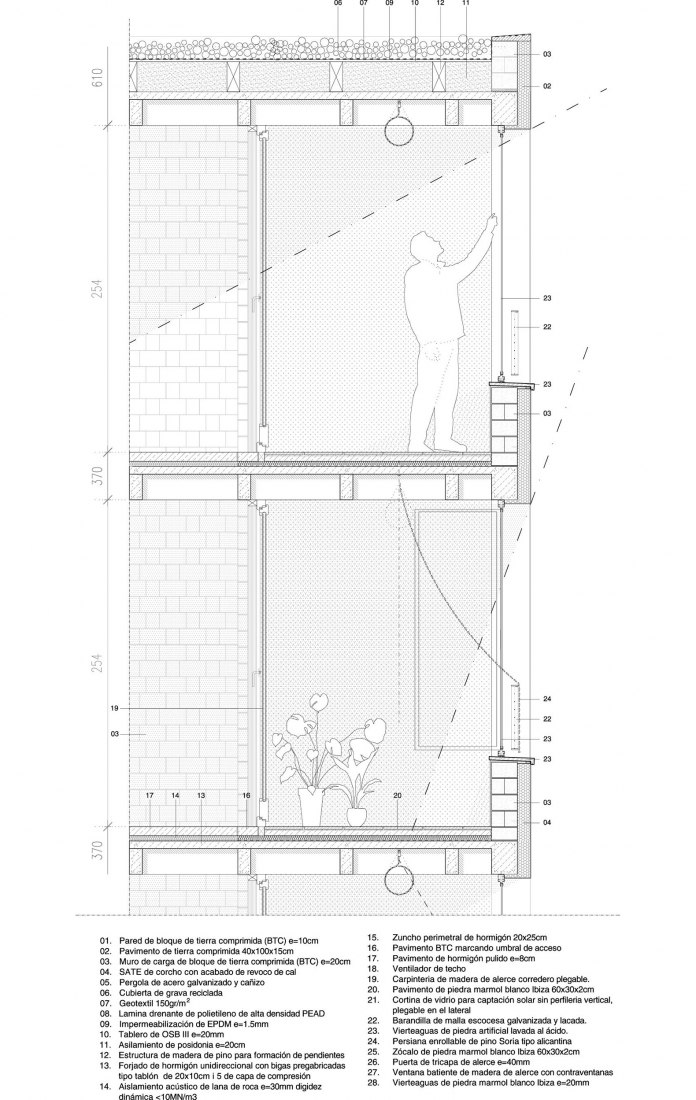 Constructive section. Social Housing in Ibiza by Peris+Toral Arquitectes.