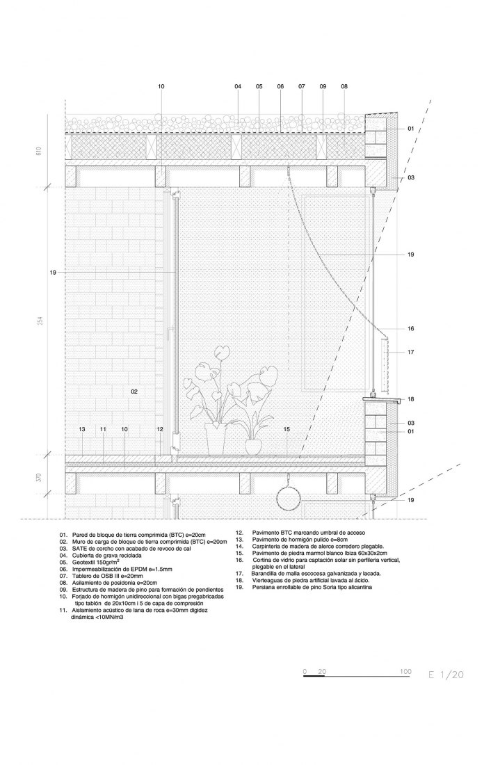 Constructive section. Social Housing in Ibiza by Peris+Toral Arquitectes.