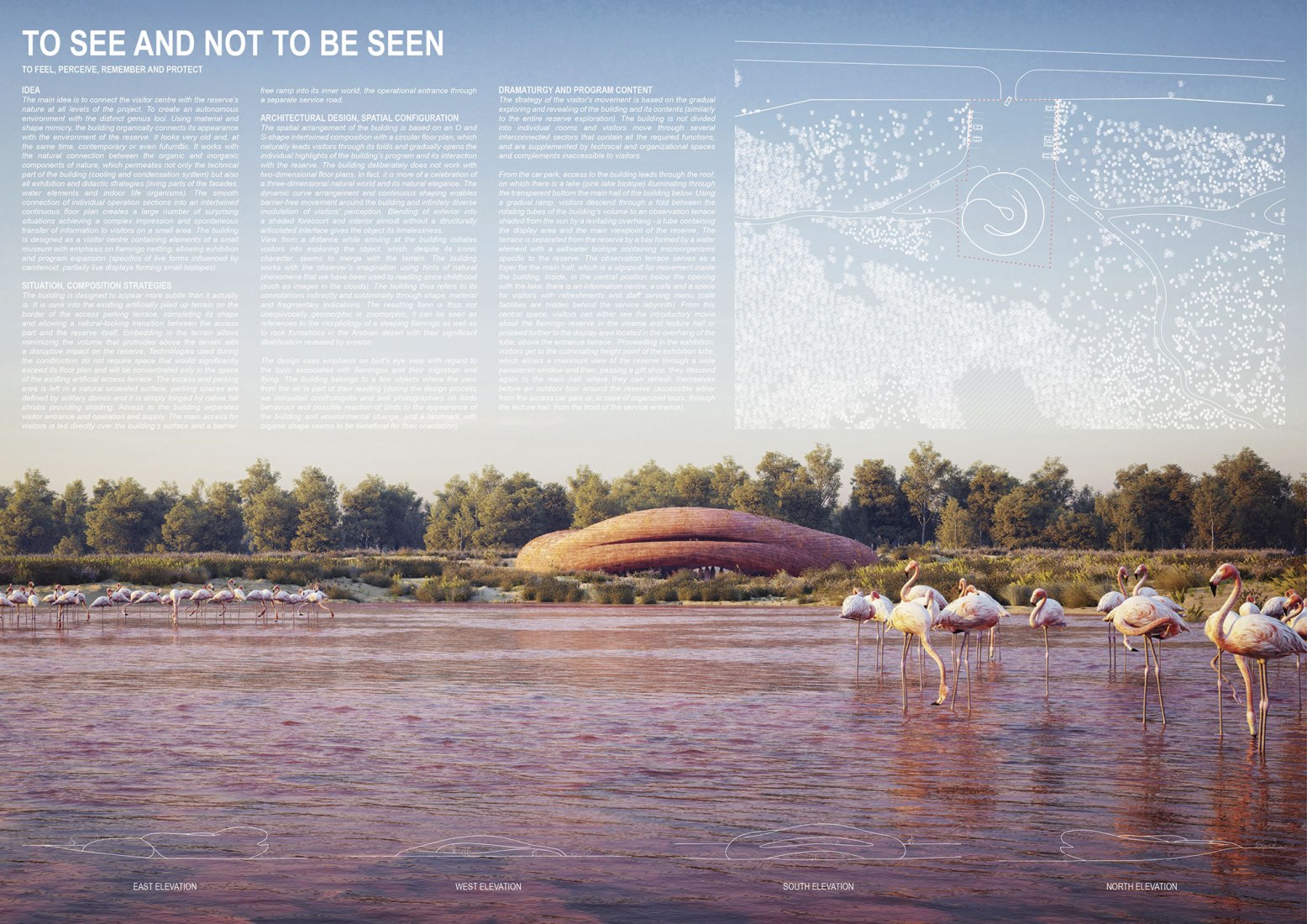 Composición de paneles. Centro de visitantes de Flamingos de Abu Dhabi por Petr Janda.