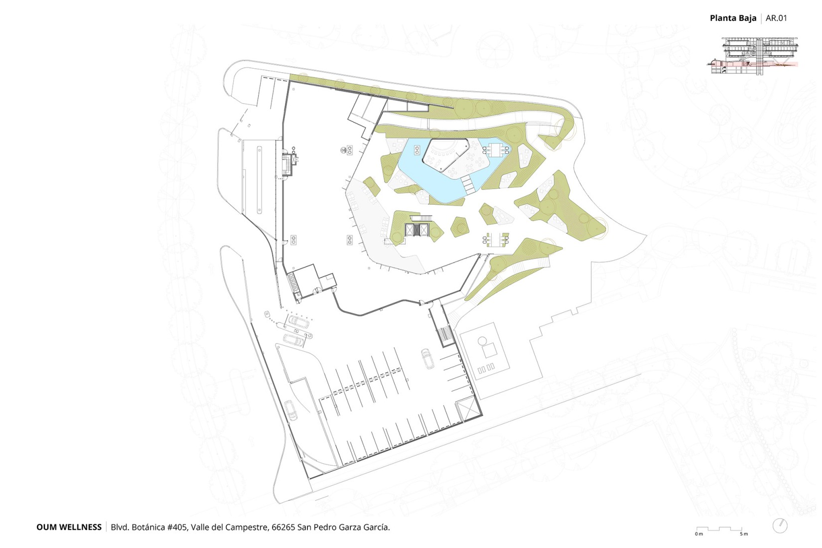 Plano de planta baja. OUM Wellness por Picharchitects/PichAguilera.