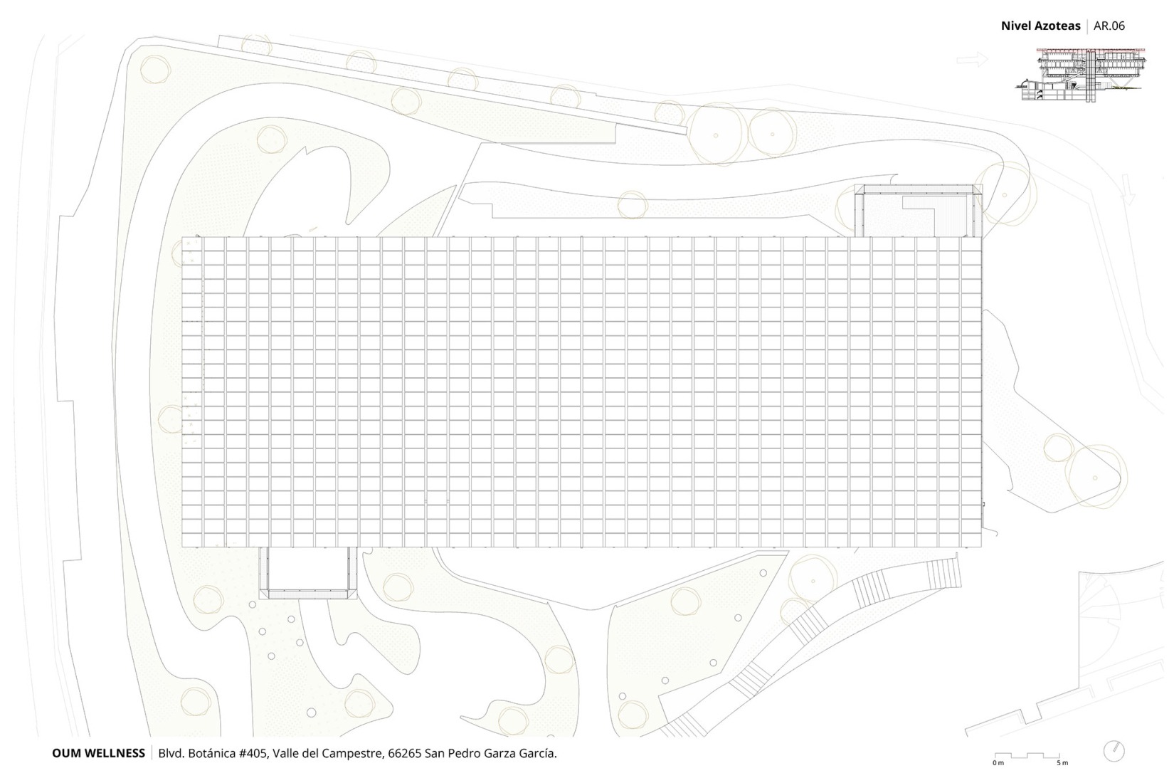 Plano de planta de cubierta. OUM Wellness por Picharchitects/PichAguilera.