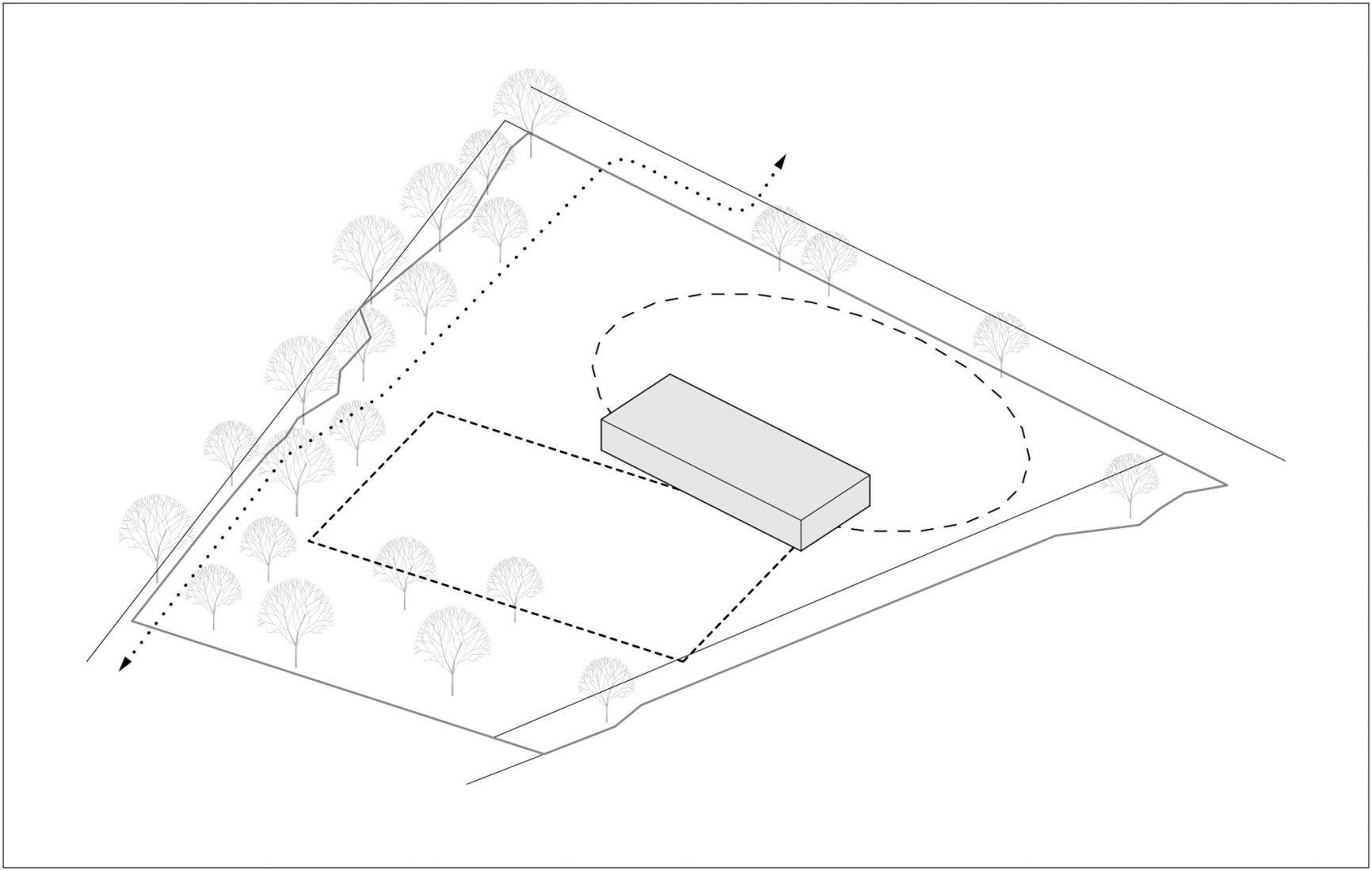 Axonometry. Pierres Blanches Cultural center by RAUM architects.
