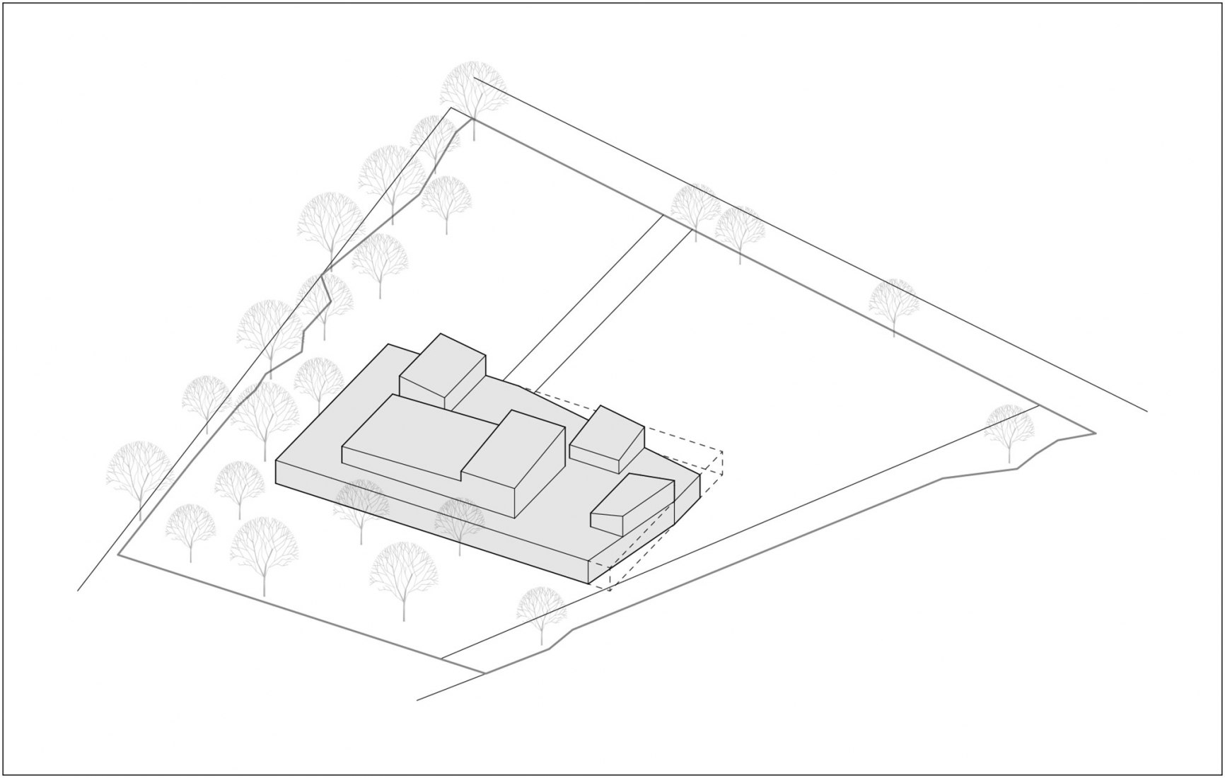 Axonometry. Pierres Blanches Cultural center by RAUM architects.