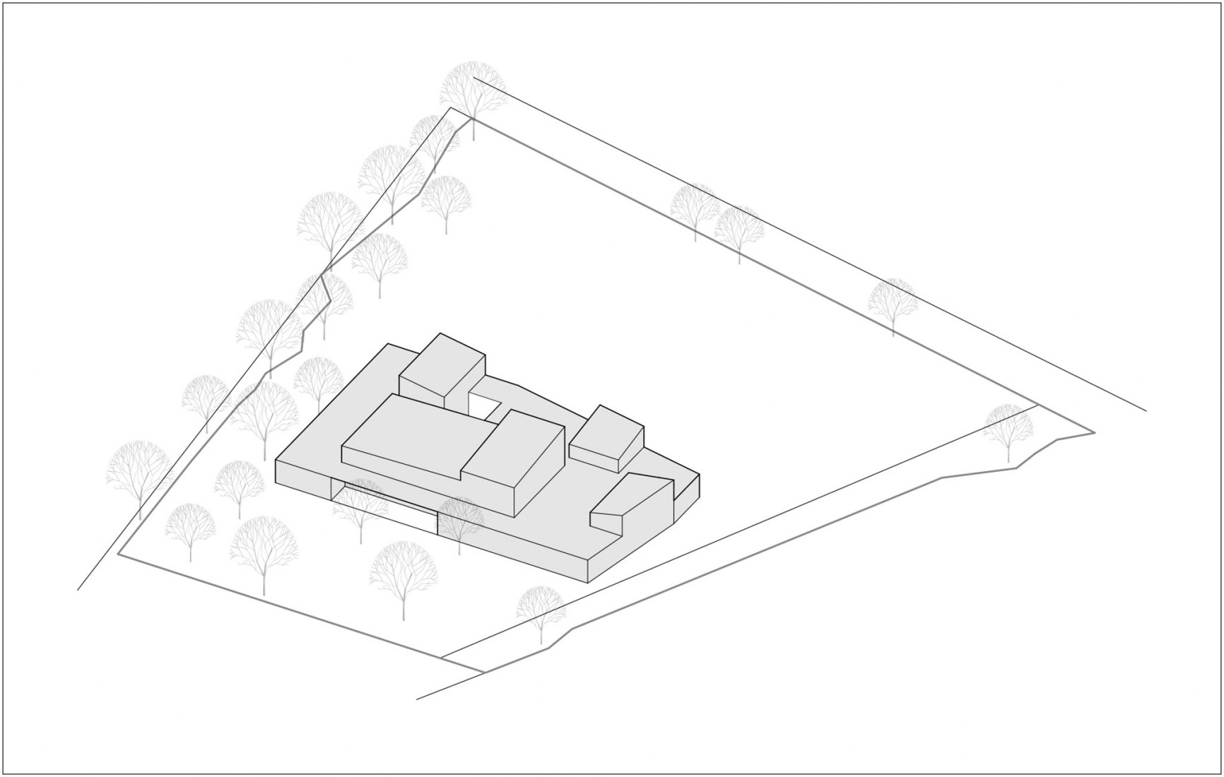 Axonometry. Pierres Blanches Cultural center by RAUM architects.