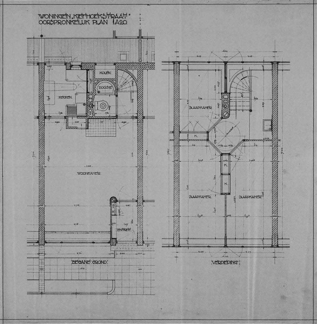 Floor apartment plan. Kiefhoek neighborhood by Jacobus Johannes Pieter Oud.