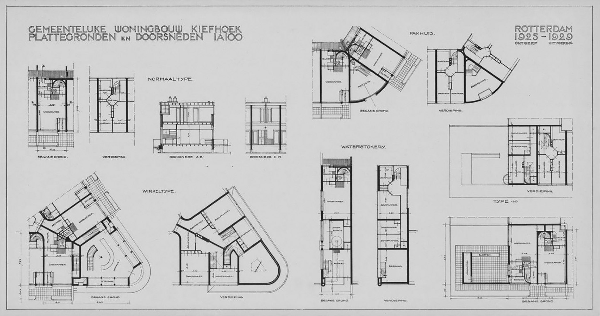 Floor plans. Kiefhoek neighborhood by Jacobus Johannes Pieter Oud.
