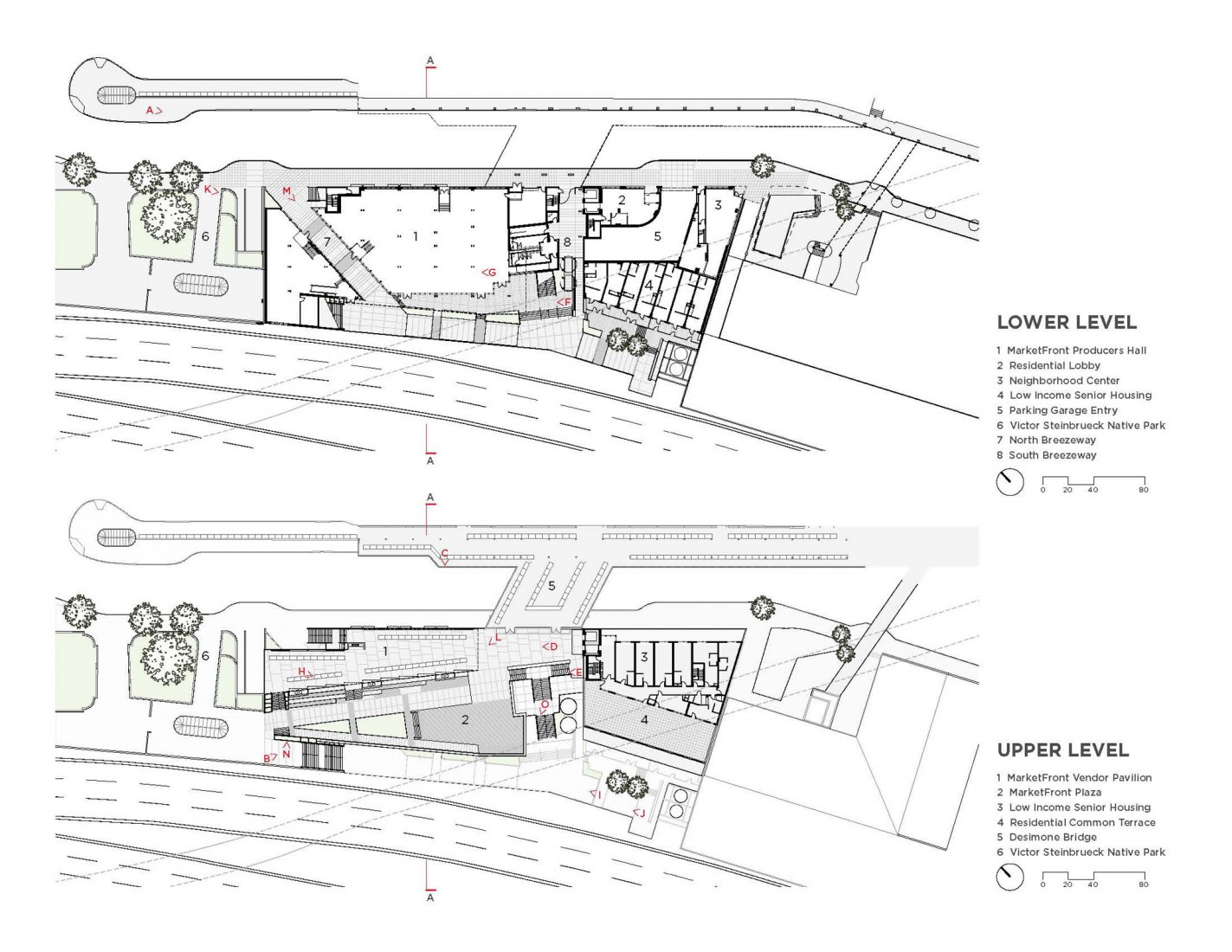 Planta baja y planta primera. Pike Place MarketFront por The Miller Hull Partnership, LLP.