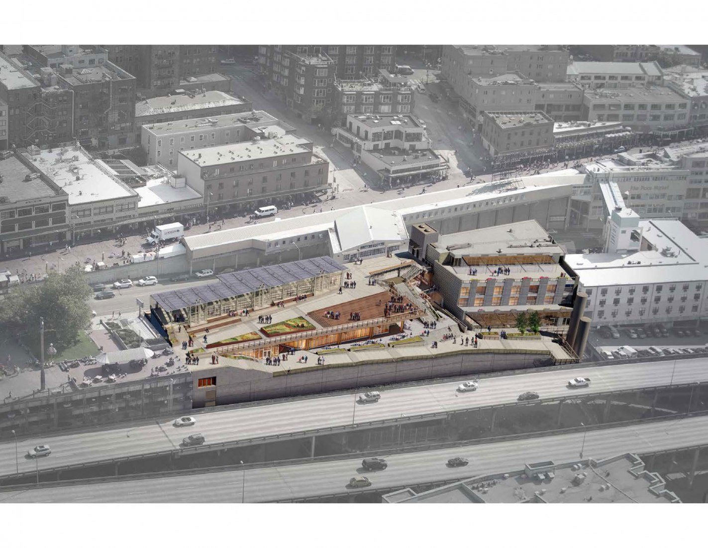 Fotomontage. Pike Place MarketFront por The Miller Hull Partnership, LLP.