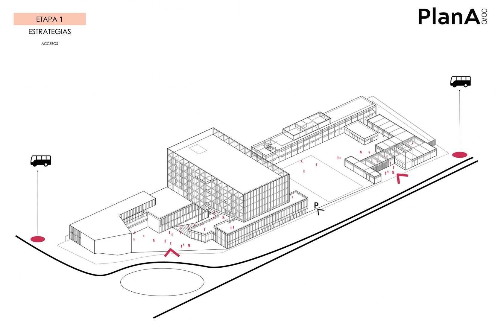 Axonométrica. Campus Universitario de la Universidad Científica del Sur por Plan A.