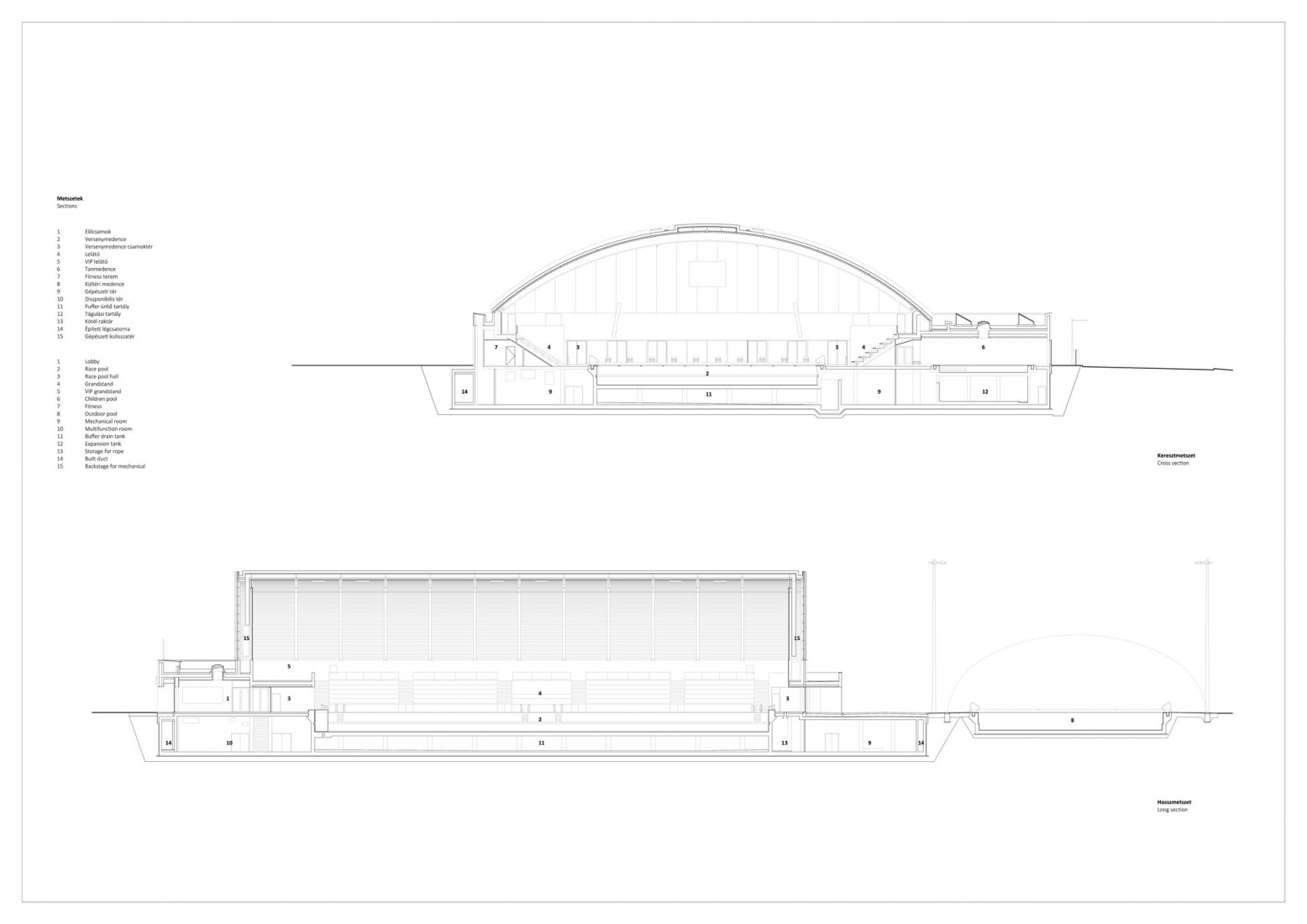 Secciones. Piscina pública en Budapest por Plant-Atelier Péterkis Kft y Tecton Kft
