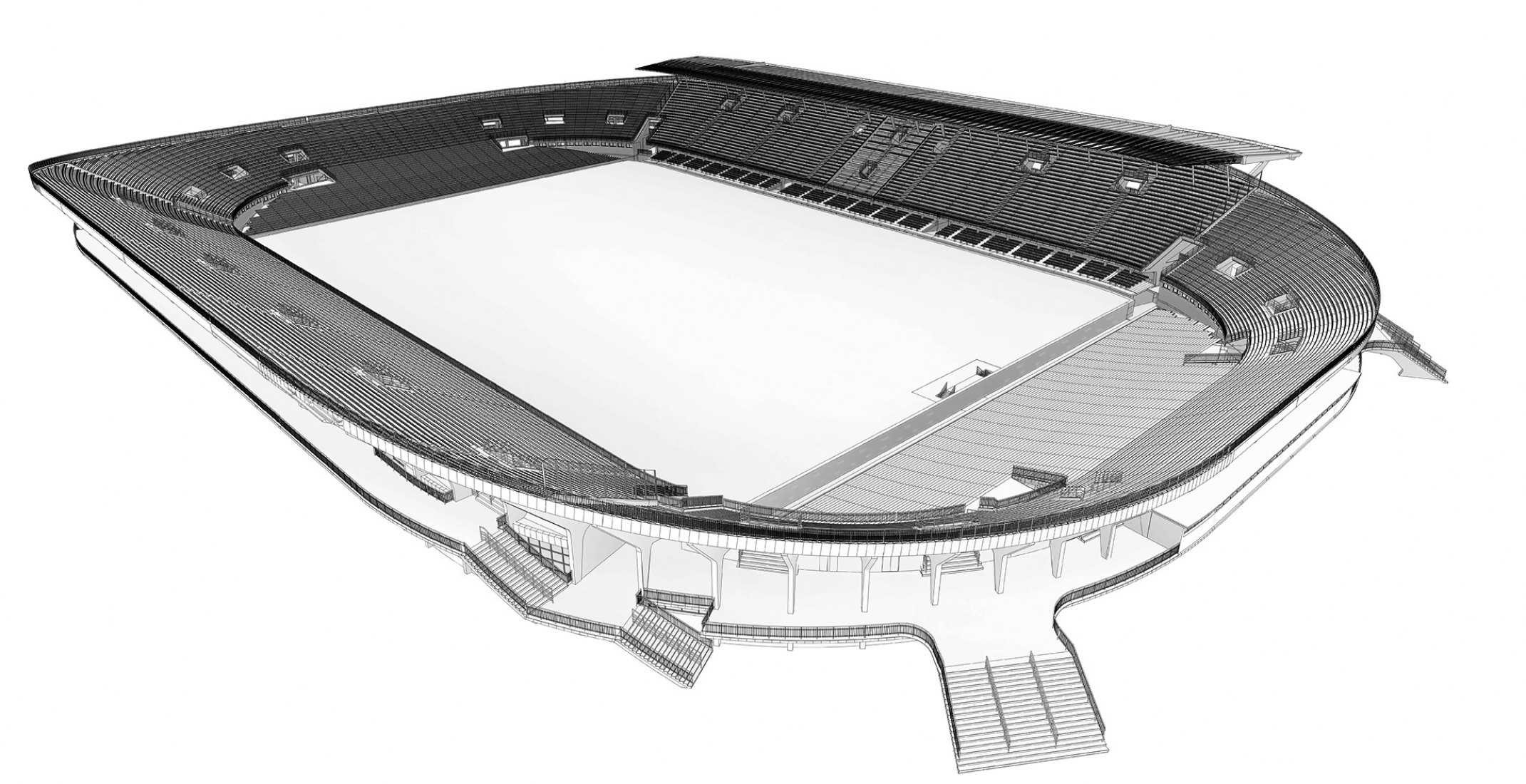 Modelo 3D del diseño final original del Stadio Flaminio 