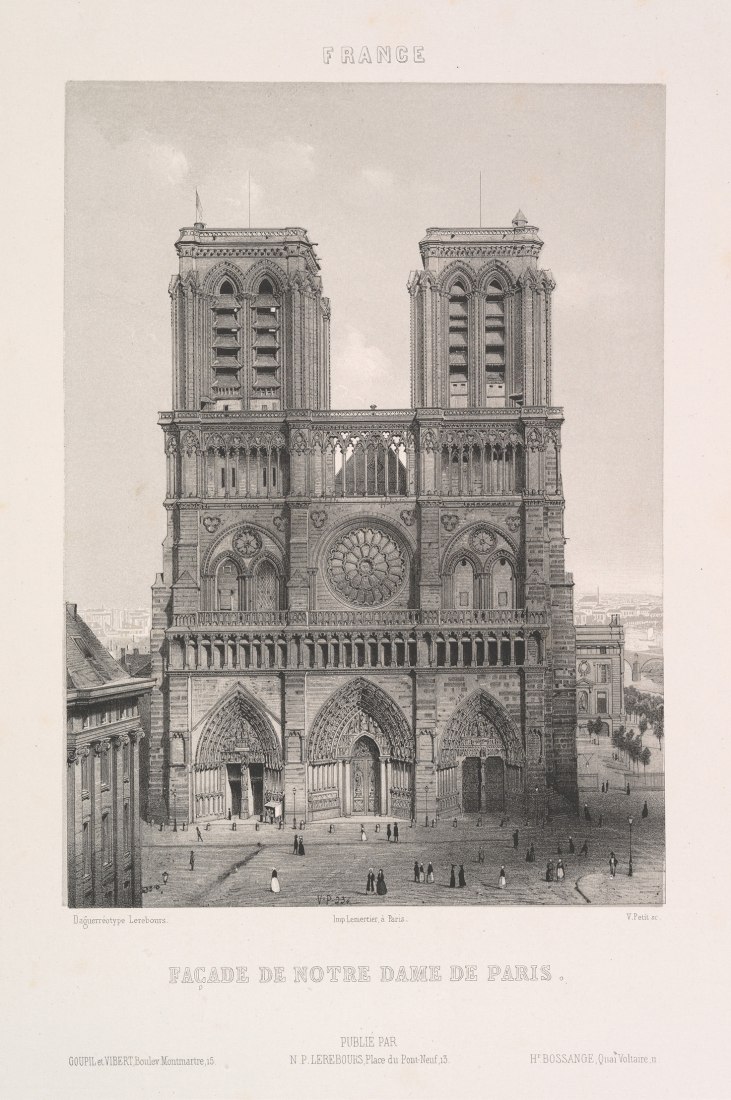 Fachada de Notre Dame en París. Daguerriennes excursiones. Las vistas más notables y monumentos del mundo, 1840. Foto de Noël-Marie-Paymal Lerebours.