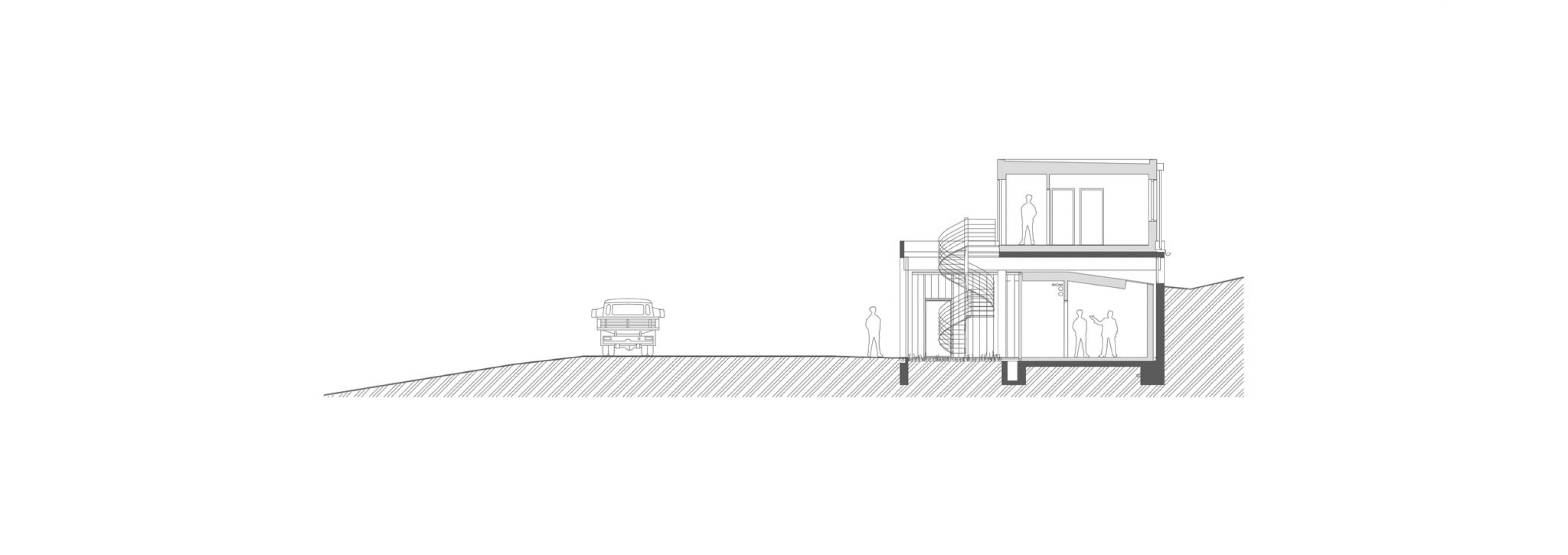 Cross section. Technical Services Base Lysolaje by Progres architekti.