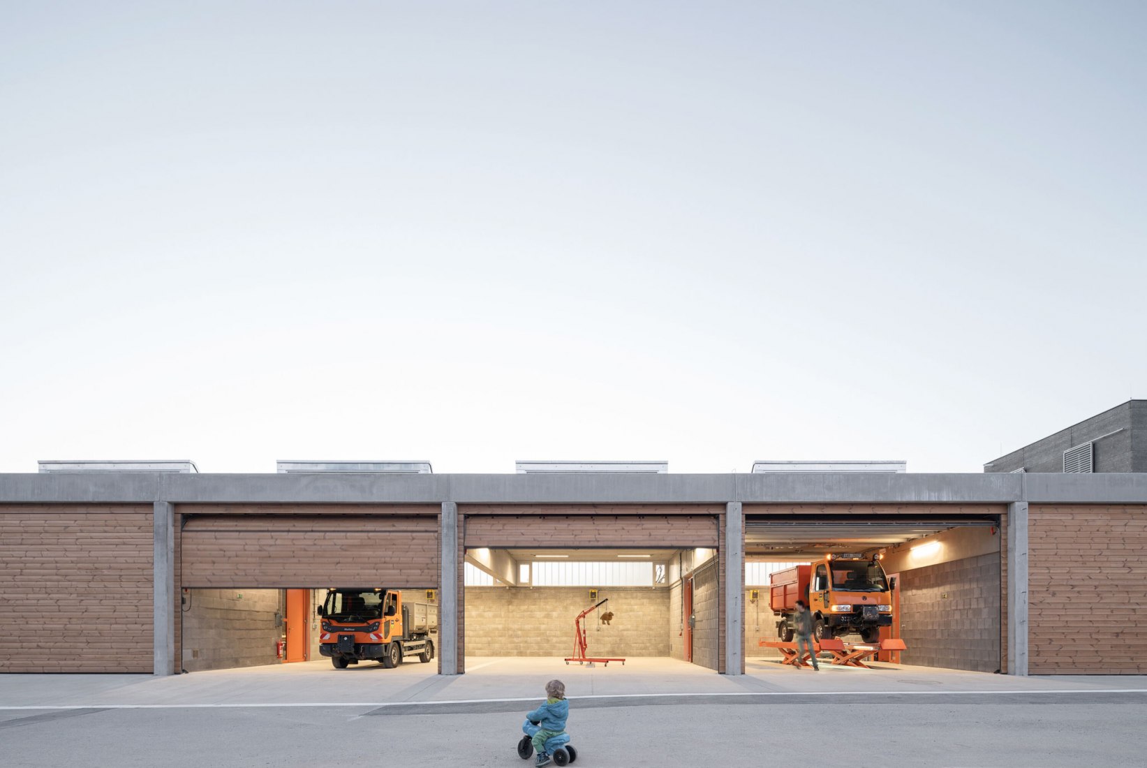 Technical Services Base Lysolaje by Progres architekti. Photogragph by Alex Shoots Buildings.
