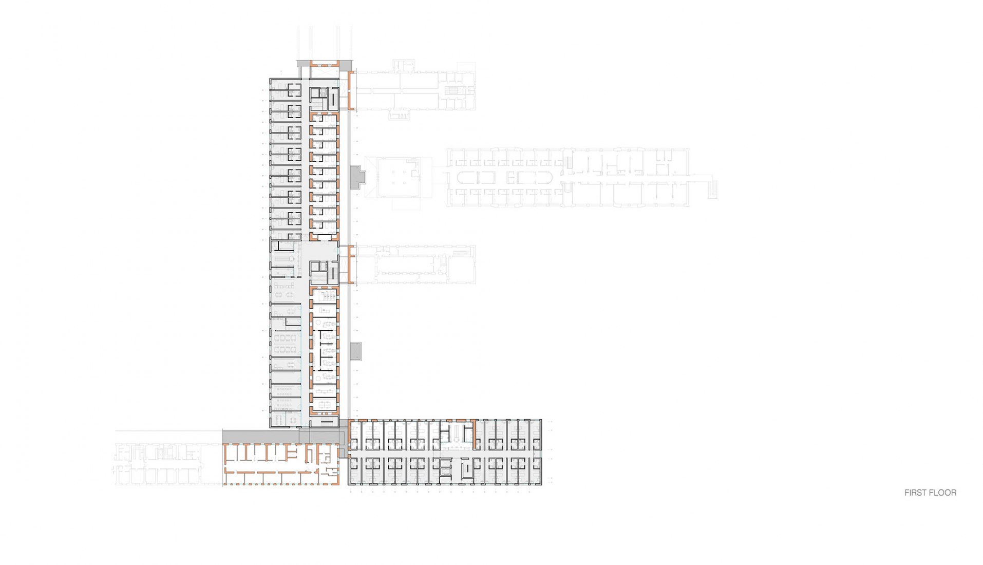 Primera planta. Centro Psiquiátrico - Rehabilitación y ampliación por Vaillo+Irigaray Architects, Galar, Vélaz.