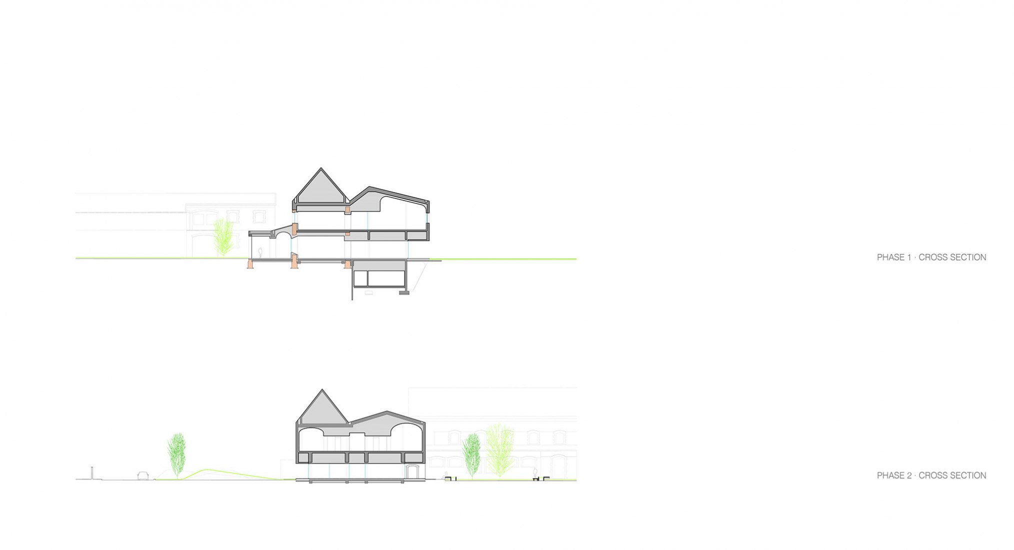 Secciones. Centro Psiquiátrico - Rehabilitación y ampliación por Vaillo+Irigaray Architects, Galar, Vélaz.