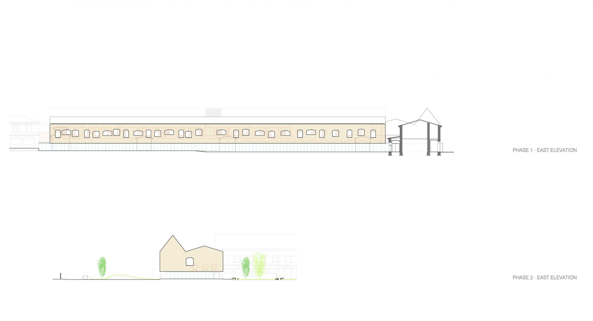 Alzados. Centro Psiquiátrico - Rehabilitación y ampliación por Vaillo+Irigaray Architects, Galar, Vélaz.