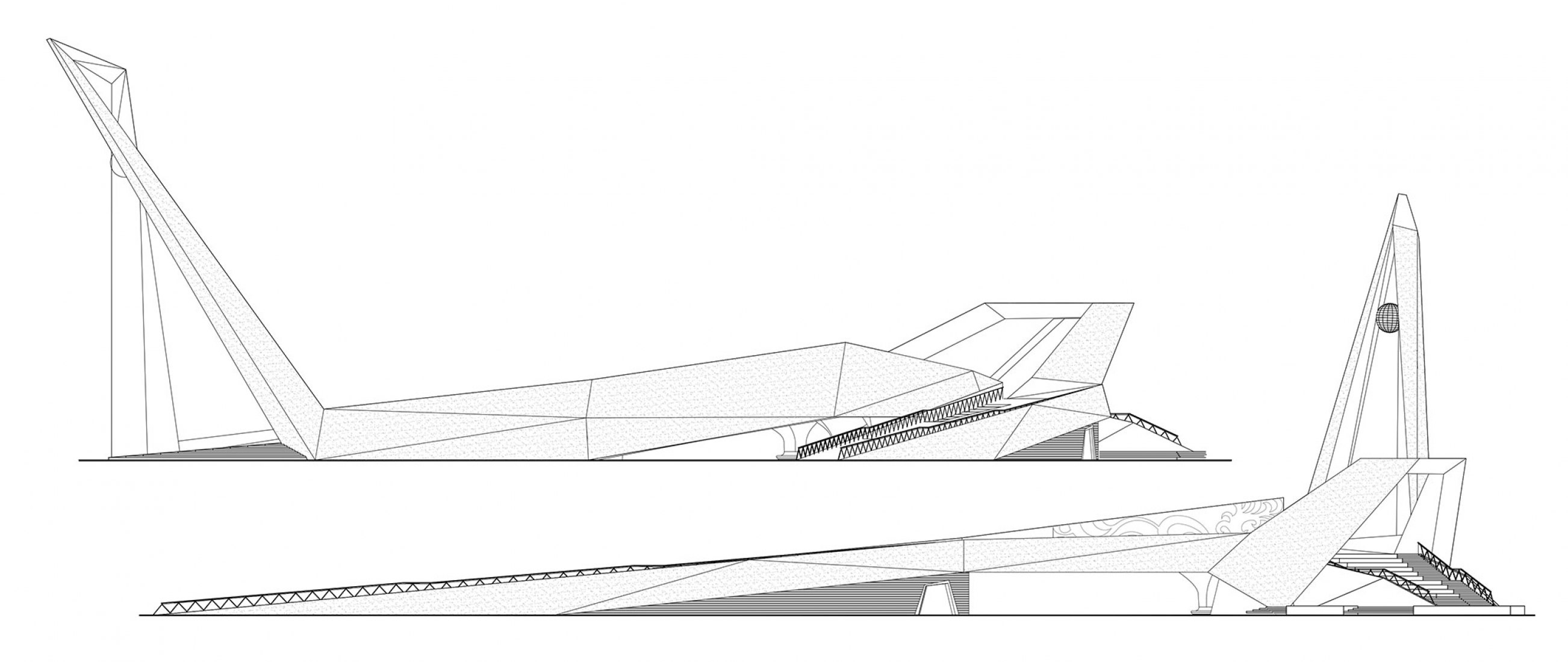 Alzados. Qingdao Wanda Victoria Bay Xifeng Bridge por PT Architecture Design.