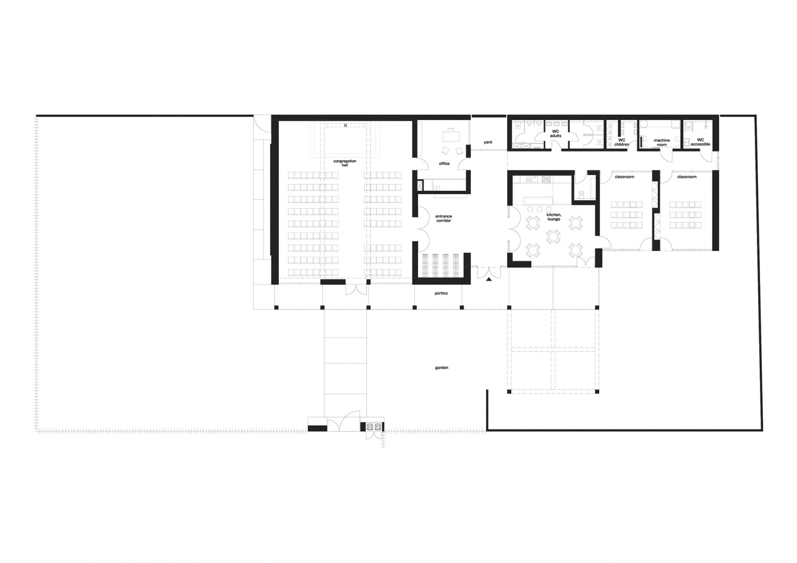 Ground floor plan. Brethren Church Christian Community Centre by QARTA Architektura.
