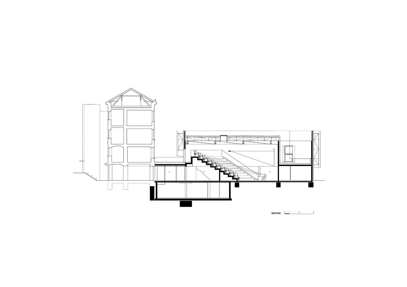 Section. New lecture center VŠPJ by Qarta architektura